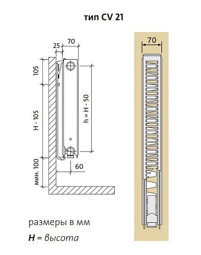 EVRA Ventil Compact CV21 600x400 стальной панельный радиатор с нижним подключением